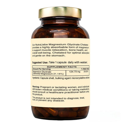 Nutraliebe Magnesium Glycinate Chelated - High Absorption - Supports Muscle Relaxation, Bone Health & Sleep - 90 Capsules (1)