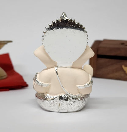 Gold Art India 999 Silver Plated Ganesh Idol for Car Dashboard God Ganesha Idol for Home Decor Ganpati for Gift Home Office Table Shelves Gifting 3.5 inches (Silver) (Silver Cherry Blossom), Idol