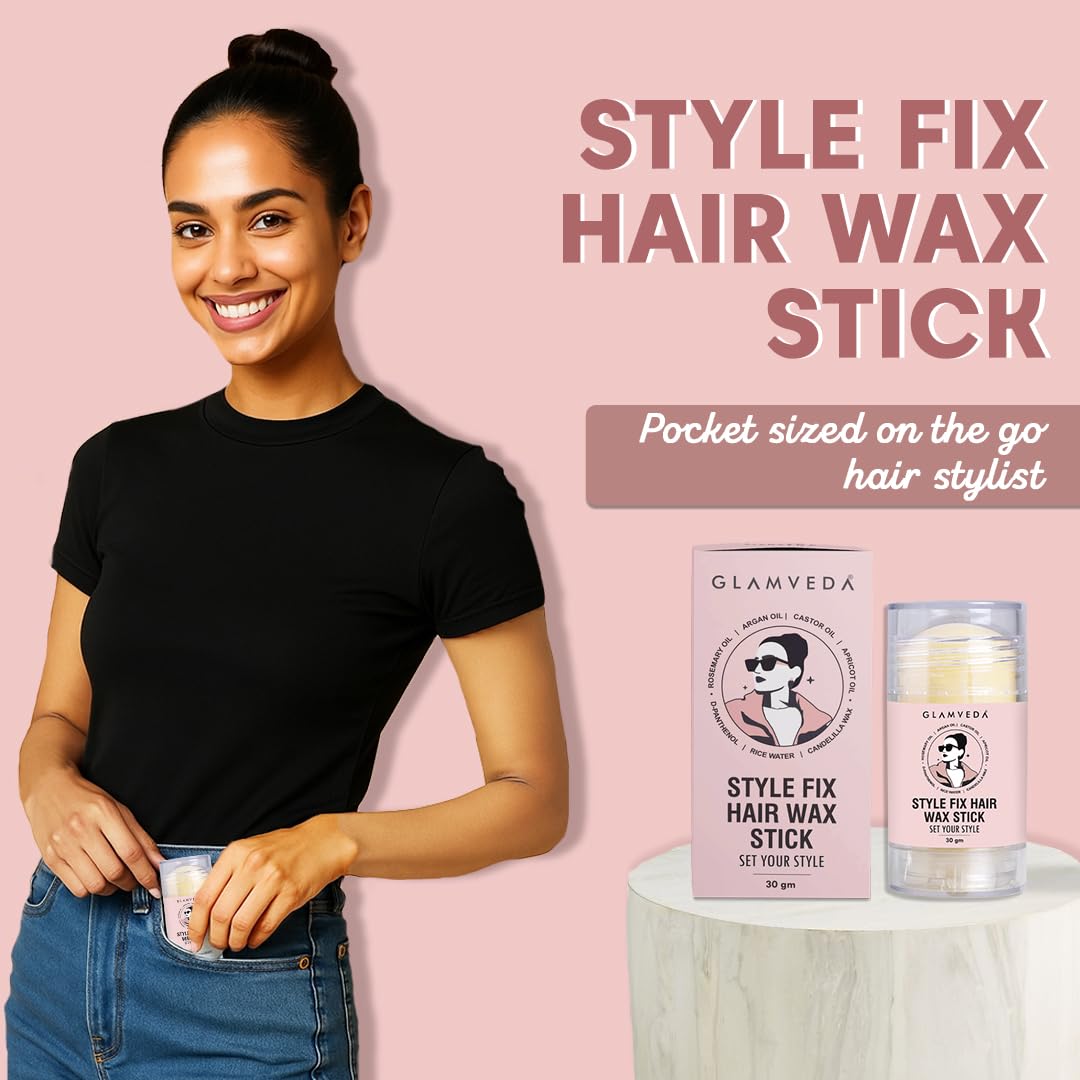 Glamveda Hair Wax Stick for Women & Men | Anti-Frizz Hair Styling Stick for Flyaways & Baby Hair | Non-Sticky with Smooth Finish & No Residue | 30gm