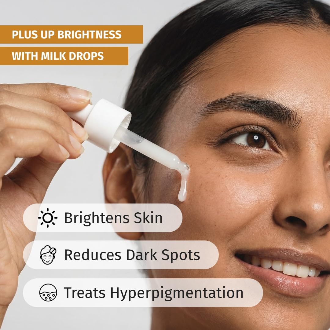 Vilvah Milk Drops Brightening Serum | Fades Dark Spots, Treats Hyperpigmentation & Evens Skin Tone | Hyaluronic Acid & Alpha Arbutin Serum for Women & Men | Suitable for All Skin Types | 20ml