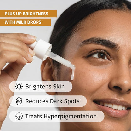 Vilvah Milk Drops Brightening Serum | Fades Dark Spots, Treats Hyperpigmentation & Evens Skin Tone | Hyaluronic Acid & Alpha Arbutin Serum for Women & Men | Suitable for All Skin Types | 20ml
