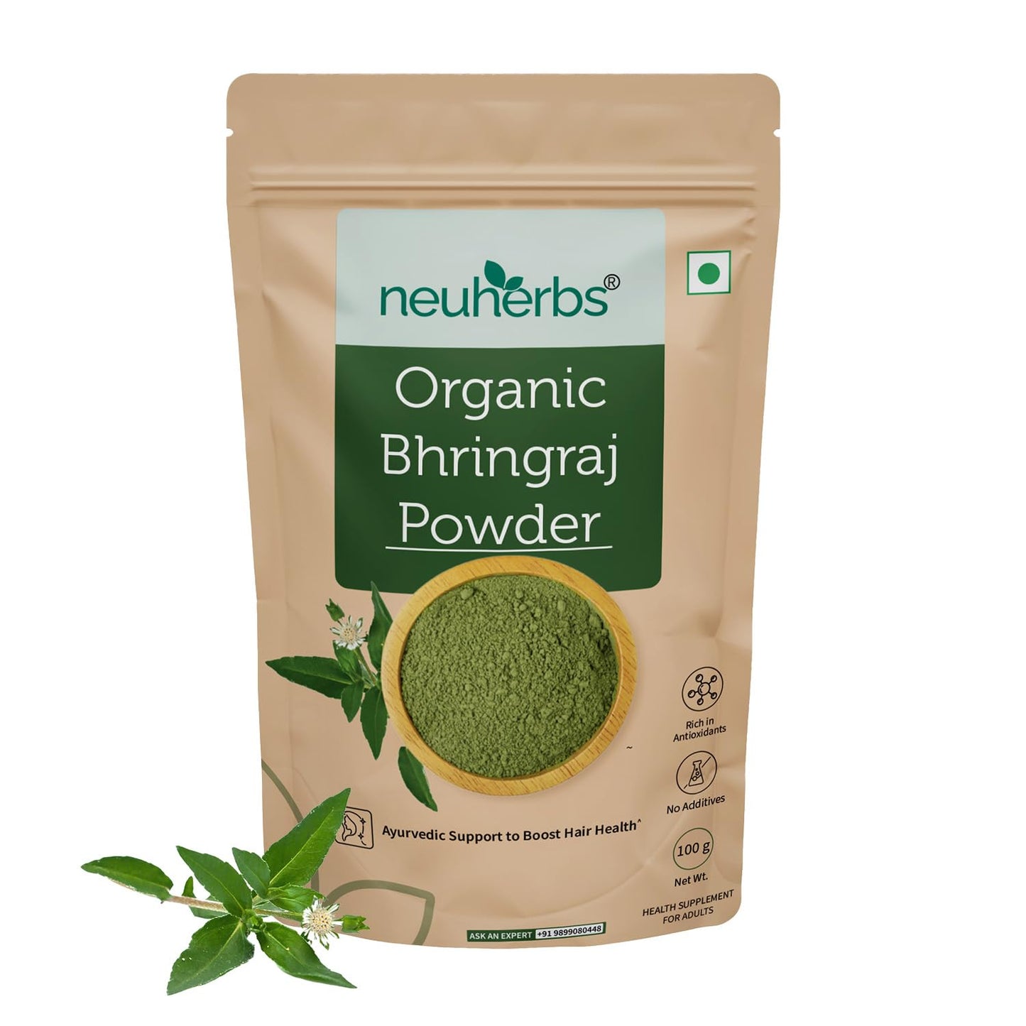Neuherbs Bhringraj Powder For Hair Growth - 100g | Hair Mask For Nourishment of Hairs | 100% Pure & Natural With No Additive Preservatives