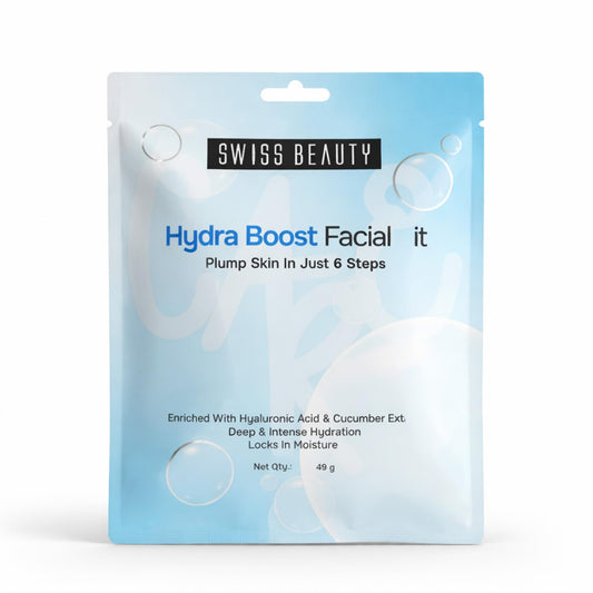 Swiss Beauty Care Hydro Boost Facial Kit | Plump Skin In 6 Steps | With Hyaluronic Acid & Cucumber Extract | Deeply Hydrates & Nourishes | 49g