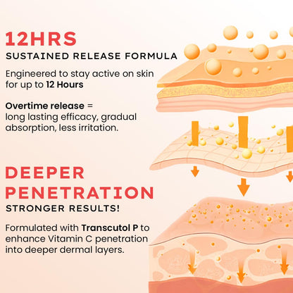 Illustration of skin layers with sustained release formula and deeper penetration benefits.