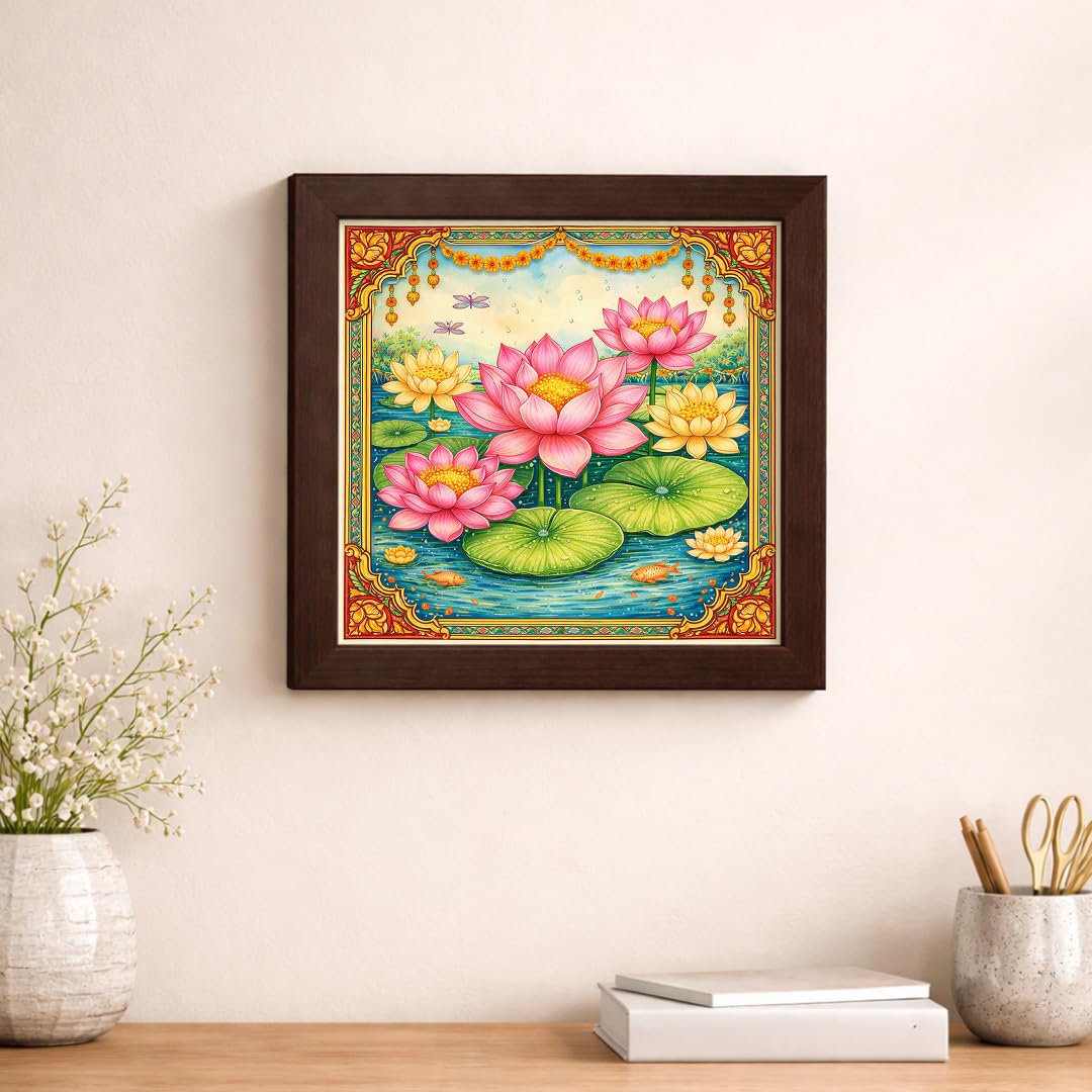 Lotus Pond Peace Calm Water Floral Serenity Nature Harmony Sacred Framed Poster Artwork Decor Painting