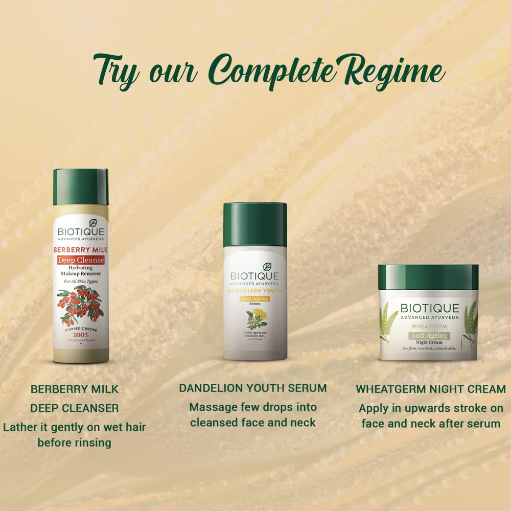 Biotique Wheat Germ Anti- Ageing Night Cream | Reduces Fine Lines | Lightens dark Spots | 100% Botanical Extracts | Suitable for All Skin Types | 50g