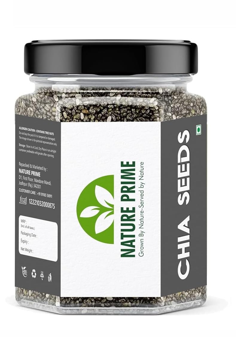 Nature Prime chia seeds | Best for Weight Loss | Healthy Snacks | Non-GMO and Fibre Rich Seeds | Omega-3 Seeds for Eating