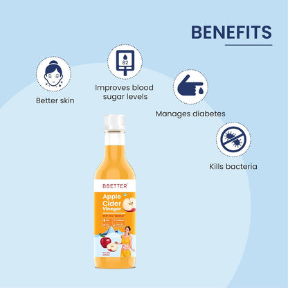 BBETTER Apple Cider Vinegar For Weight Loss- 400ml - Helps Weight loss- Unfiltered & Natural Raw Apple Cider Vinegar with The Mother
