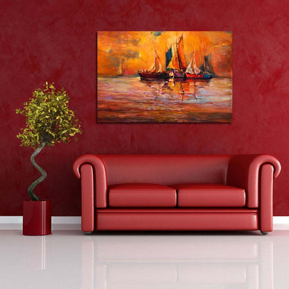 Boats & Sea D4 | Canvas Painting for Bedroom & Living Room | Engineered Wood Frame | 20.6 x 14 inch (52 x 36 cms)