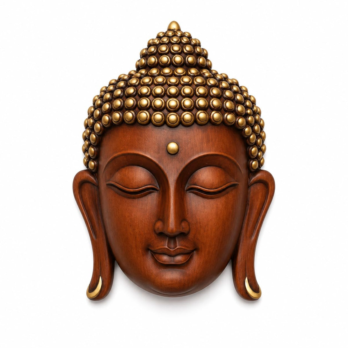 Brown & Gold Buddha Face Wall Hanging Statue for Home Decor, Premium Resin Meditation Buddha Wall Art for Living Room, Office, Temple, Yoga Room & Spiritual Decoration