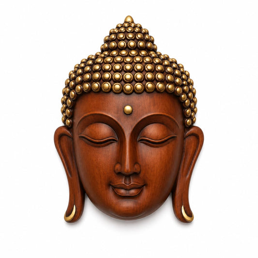 Brown & Gold Buddha Face Wall Hanging Statue for Home Decor, Premium Resin Meditation Buddha Wall Art for Living Room, Office, Temple, Yoga Room & Spiritual Decoration