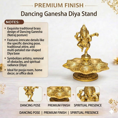 Handcrafted Heavy Brass Dancing Ganesha Statue - Golden Finish Nritya Ganpati Idol for Home Decor, Office, Temple & Gifting