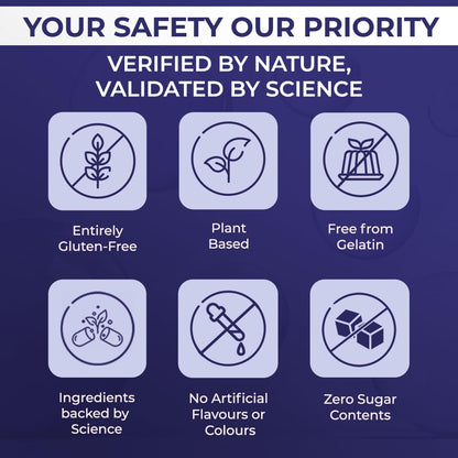 Certification icons for safety and verification on a blue background