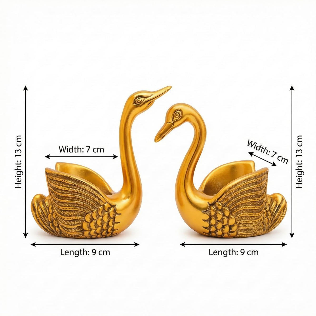 Kalakriti Golden Swan Pair Candle Holder Showpiece for Home Decoration and Good Luck | Aluminium Swans Couple Idol for Anniversary Valentine Wedding Gift & Living Room Décor (Candles not Included)