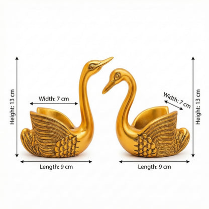 Kalakriti Golden Swan Pair Candle Holder Showpiece for Home Decoration and Good Luck | Aluminium Swans Couple Idol for Anniversary Valentine Wedding Gift & Living Room Décor (Candles not Included)