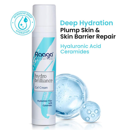 Raaga Professional Hydro Brilliance Gel Cream | Hyaluronic Filler with Ceramides | Paraben Free, Sulphate Free, Dermatologically Tested (55 ml)