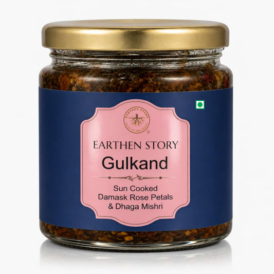 Earthen Story Sun Cooked Gulkand Without Sugar 200gm | Lab Tested for 290+ Pesticides | Indian Pink Damask Rose & Dhaga Mishri | 100% Natural Rose Petal Jam | Ayurvedic coolant, Good for Gut Health