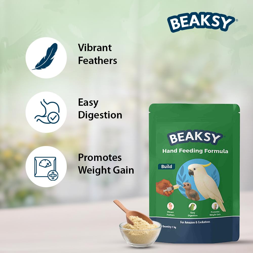 BEAKSY Build Hand Feeding Formula for Baby Birds | for Amazons & Cockatoos | Promotes Weight Gain, Vibrant Feathers & Easy Digestion | Balanced Nutrition (250gm)