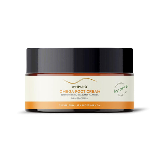 Wellwith Omega Foot Cream (50g, Pack of 1) | Sea Buckthorn Oil, Shea Butter, Tea Tree Oil | Reduces Itching and Scaling, Suitable for All Skin Types