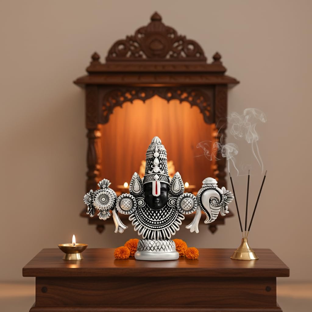 999 Silver Plated Tirupati Balaji Idol Face, Venkateshwara Swamy Idol for Car Dashboard, House Warming Gifts, Home Pooja Temple, Home Decor Items, Wedding Birthday