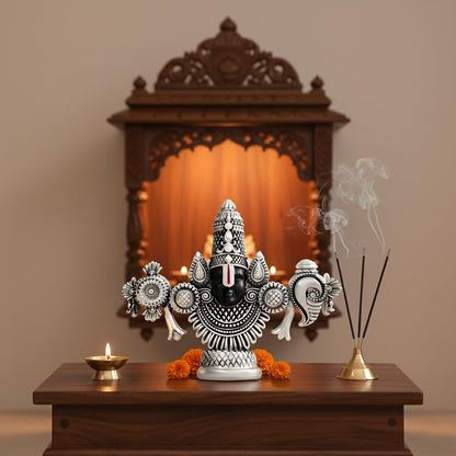 999 Silver Plated Tirupati Balaji Idol Face, Venkateshwara Swamy Idol for Car Dashboard, House Warming Gifts, Home Pooja Temple, Home Decor Items, Wedding Birthday