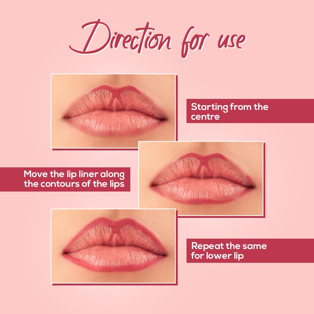 RENEE Define Pencil Lip Liner - Red Hour, Long Lasting & Smudge Proof, Full Coverage, Intensely Pigmented, Easy Glide Formula, Vitamin E & Castor Oil Infused, 1.2Gm