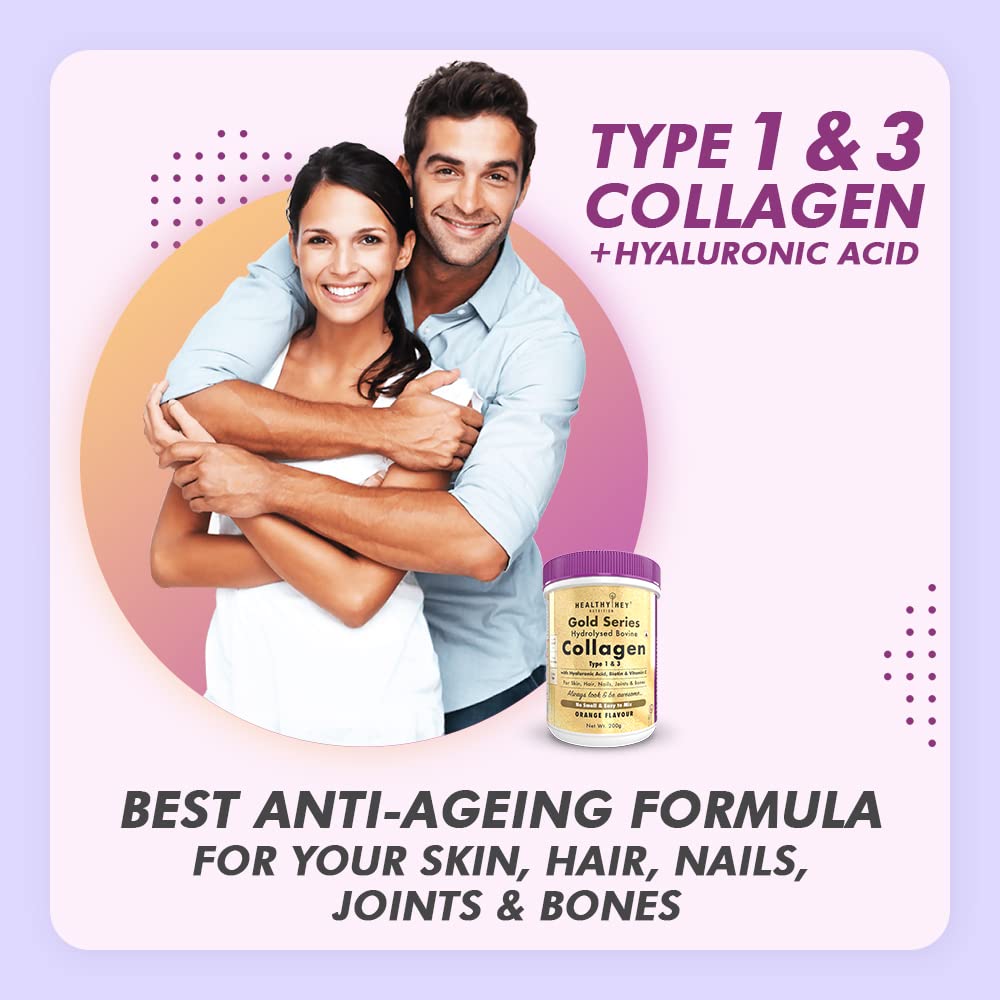 Zephivo HealthyHey Nutrition Skin Glow-N-Shine Collagen Powder 200G | Hydrolysed Collagen For Women And Men With Hyaluronic Acid, Biotin And Vitamin C For Healthy Skin, Hair And Nails - (Lemon, 200Gm)

