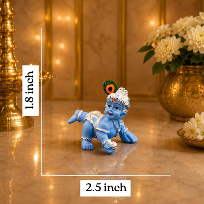 Gold Art India 999 Silver Plated Blue Laddu Gopal Idol | Premium Velvet Gift Box | Bal Krishna Murti for Home Temple & Office | 2.5 Inch