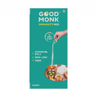 Good Monk Immunity Mix | Multivitamin Supplement Powder with Vitamin B12, C, Iron, Zinc, Fiber | Add to Food - No Taste Change | Ultimate Immunity Booster for Men, Women & Kids | 30 sachets