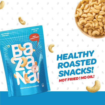 Bazana Premium Roasted Salted Cashews/Kaju, 170g | Perfectly Roasted Savory Nuts | Crunchy, Protein-Rich Healthy Snacks