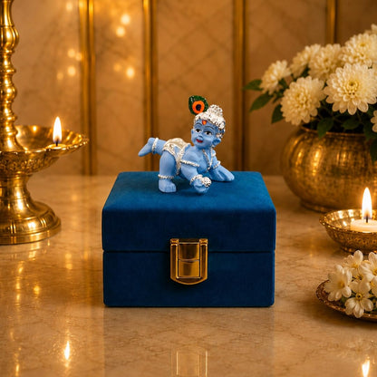 Gold Art India 999 Silver Plated Blue Laddu Gopal Idol | Premium Velvet Gift Box | Bal Krishna Murti for Home Temple & Office | 2.5 Inch