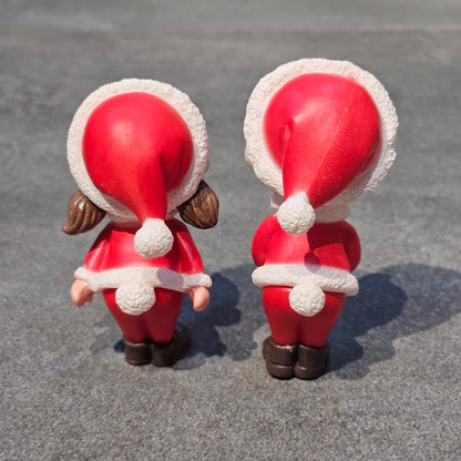 Miniature Christmas Couple Figurines, Adorable PVC Decoration for Miniature Garden, Dollhouse Accessory & Holiday Gifting Cute Xmas Decor Collectible, Couple 03