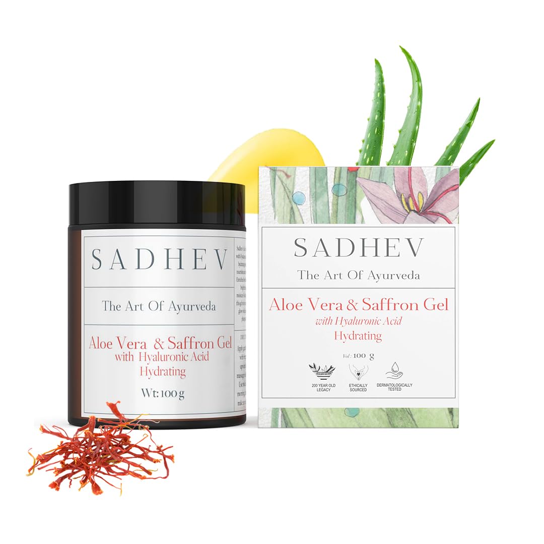 Sadhev Aloe Vera & Saffron Face Gel With Hyaluronic Acid | Intense Hydrating Face Moisturiser For Glowing Skin | For Dry Skin (100g)