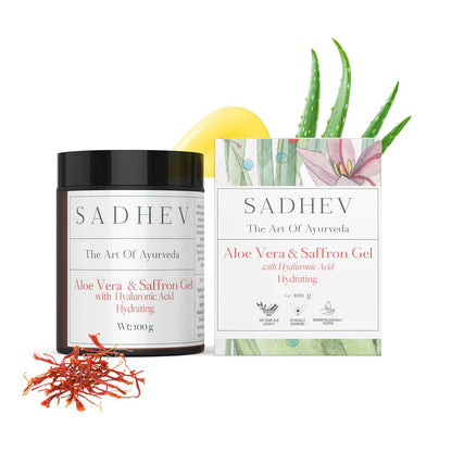 Sadhev Aloe Vera & Saffron Face Gel With Hyaluronic Acid | Intense Hydrating Face Moisturiser For Glowing Skin | For Dry Skin (100g)