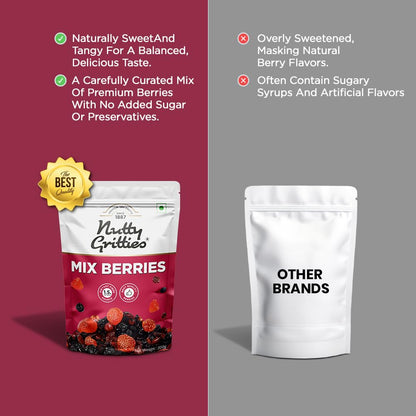 Nutty Gritties Premium Mix Berries 200g | Dried Cranberries, Blueberries, Strawberries & Black Currants | Antioxidant-Rich | Healthy Snack for Kids & Adults | Resealable Pouch
