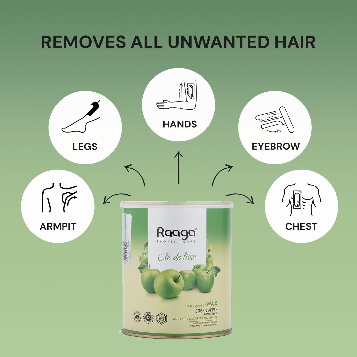 Raaga Professional Liposoluble Wax, Green Apple, 800 ml