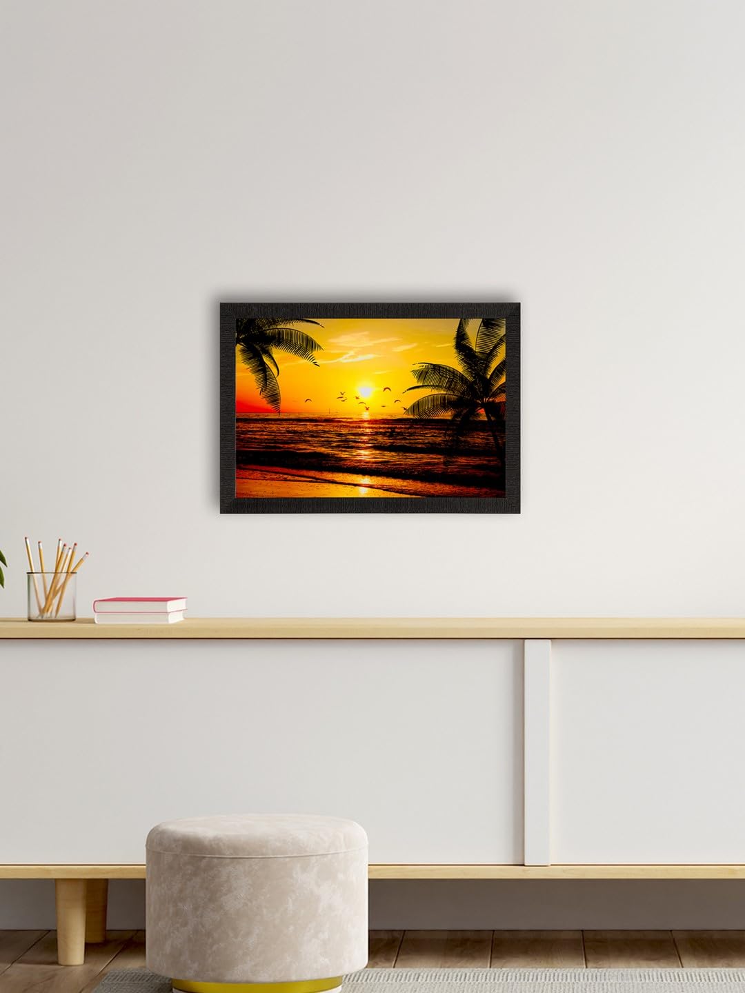 Flying Birds During Sunrise Beach View Painting Digital Printed Wall Art - Coastal Home Decor For Living Room, Bedroom, Office - Gift For Nature Enthusiasts, Family, Friends, Birthday