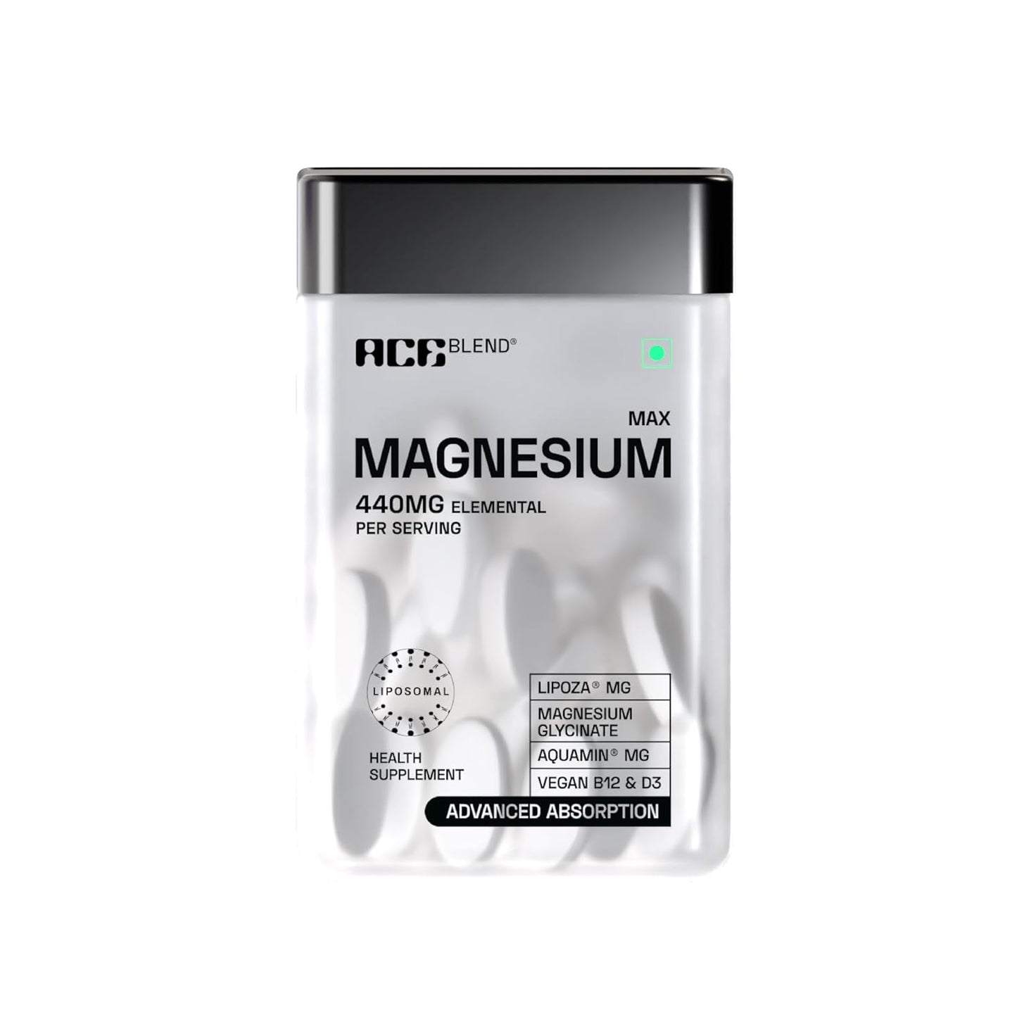 Ace Blend Max Magnesium Glycinate (60 tablets) | 1600mg Triple Complex | 440mg Elemental Magnesium | Calcium, Vegan Vitamin B12 & D3 | Promotes Deep Sleep, Muscle Recovery & Heart Health