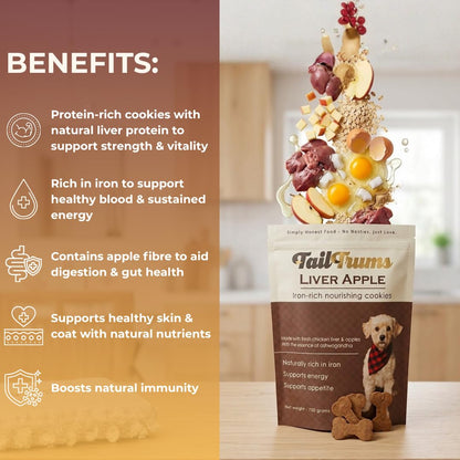 TailTrums Dog Biscuits – Liver & Apple Cookies with Ashwagandha 250g | Healthy Dog Food | All Breeds |