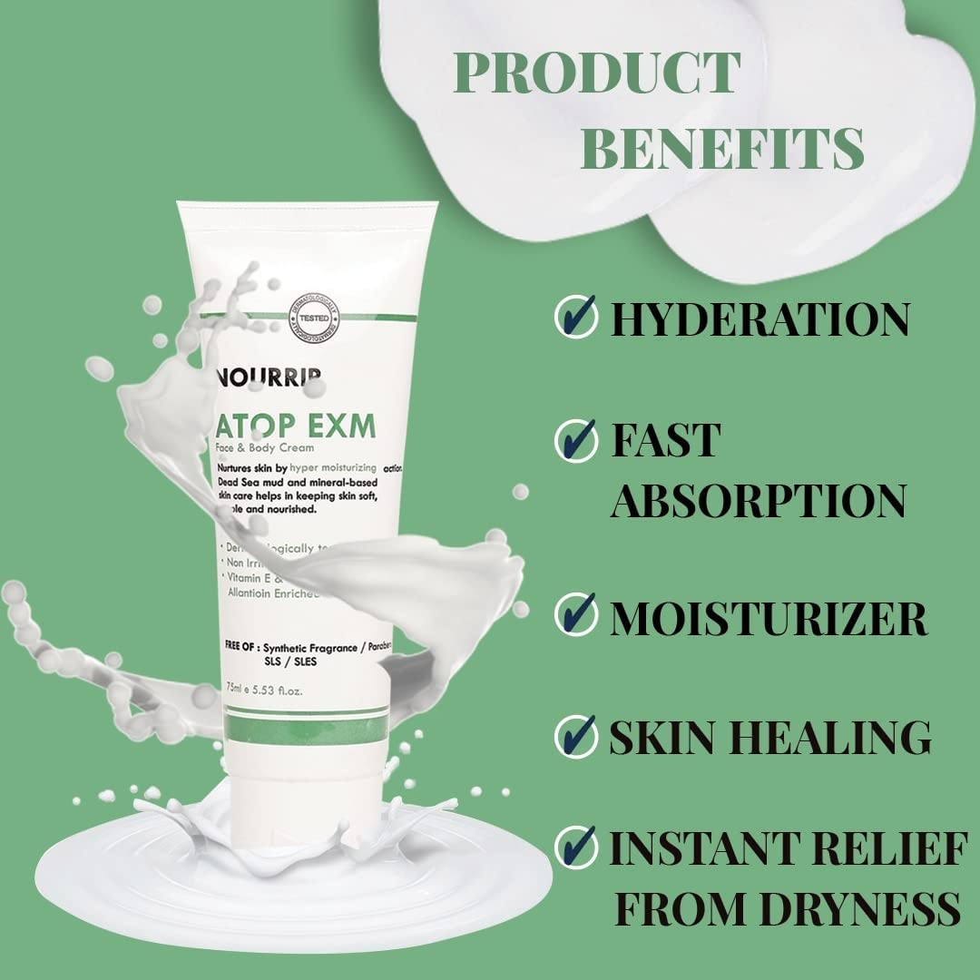 Atop Exm Hydration Cream - Soothes Sensitive Skin with Allantoin, Vitamin E & Dead Sea Minerals, Fragrance-Free, 75 ml