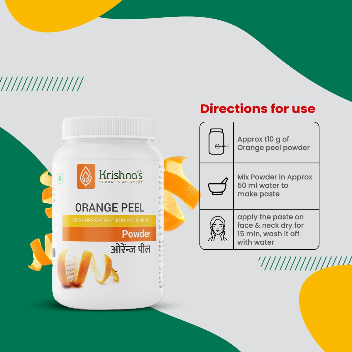 Krishna's Orange Peel Powder - 100 g | Preservative Free | Pure Natural & Organic For face Pack |Vitamin C, Natural Skin Cleanse