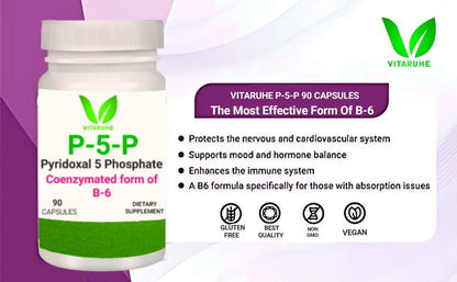 Vitaruhe Vitamin B6 (P5P) - Bioactive Vitamin B-6 for Energy, Nerve Health, Cardiovascular Support, Mood Enhancement- 90 Capsules