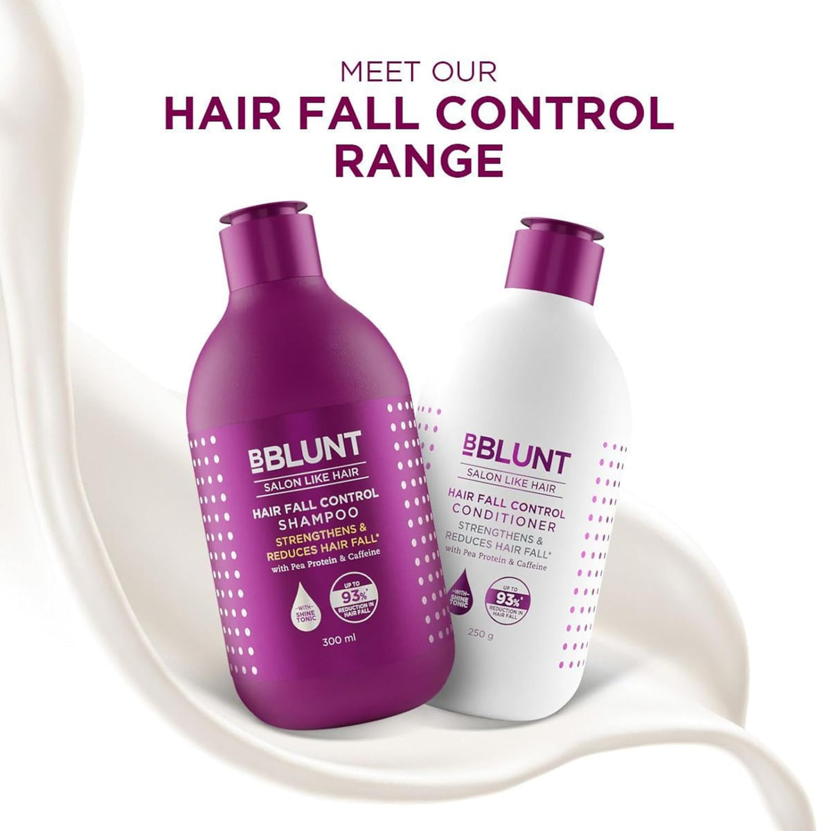 BBlunt Hair Fall Control Shampoo and Conditioner bottles on a white background