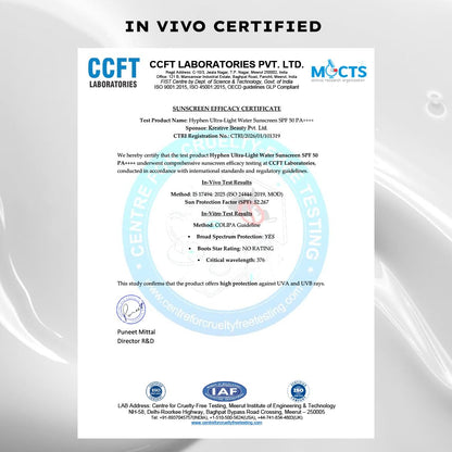 Certification document from CCFT Laboratories and MOCTS on a white background