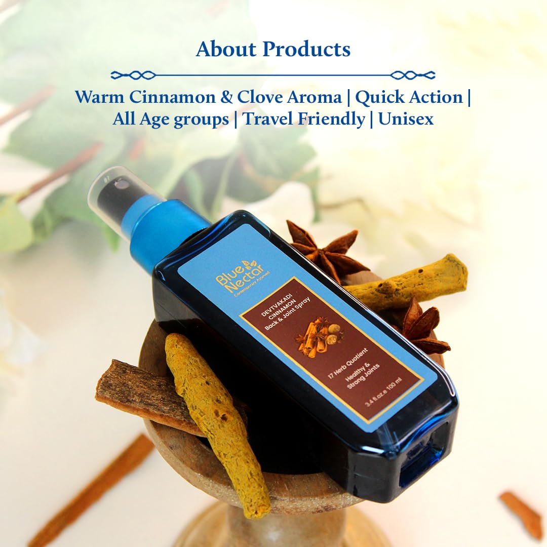Blue Nectar Pain Relief Spray with Clove & Cinnamon | Ayurvedic Formula for Quick Relief from Back Pain, Knee Pain, Leg Pain & Sports Injuries (17 Herbs, 100ml)