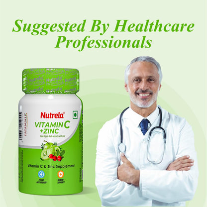 Nutrela Vitamin C and Zinc for Men & Women - 60 Capsules