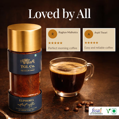 TGL Euphoria Instant Strong Coffee (100 gm) | Premium Blend of Classic Arabica & Robusta Coffee Beans | Hot & Cold Coffee | Rich & Smooth taste | Espresso, Latte & Cappuccino