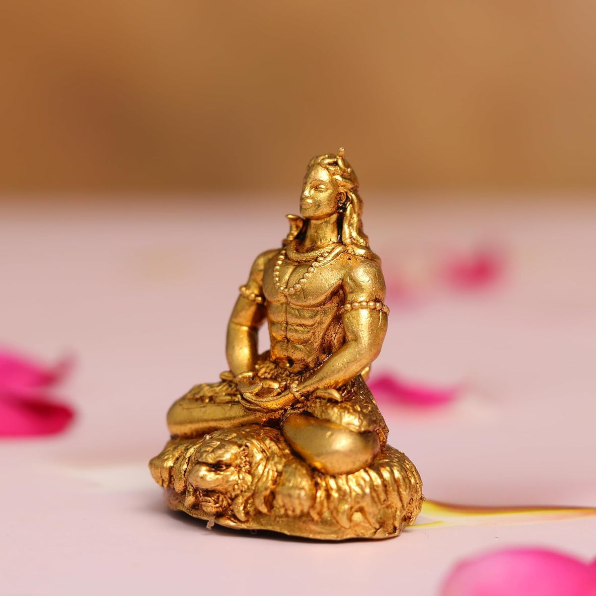 Shivji Idol for Car Dashboard, Home Temple & Office Desk | Compact Resin Mahadev Murti for Puja Room, Table Decor & Spiritual Gift | Small Lord Shiva Statue (Gold Meditating Adiyogi)