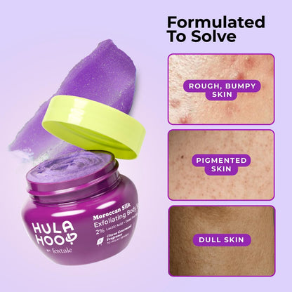 FoxTale Hula Hoop Exfoliating Body Scrub by Foxtale | Smoothes Skin & Fades Tan | Dead Sea Salt + Perlite + Lactic Acid | Prevents Strawberry Skin | Hydrates & Nourishes Skin Barrier