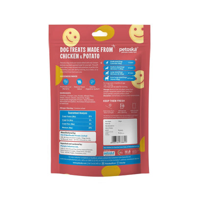 Petoska Chicken & Potato Smiley Treats- 100gms | Healthy Dog Snacks | Fresh Chicken & Potato | Supports Digestion & Energy | Ideal for Training